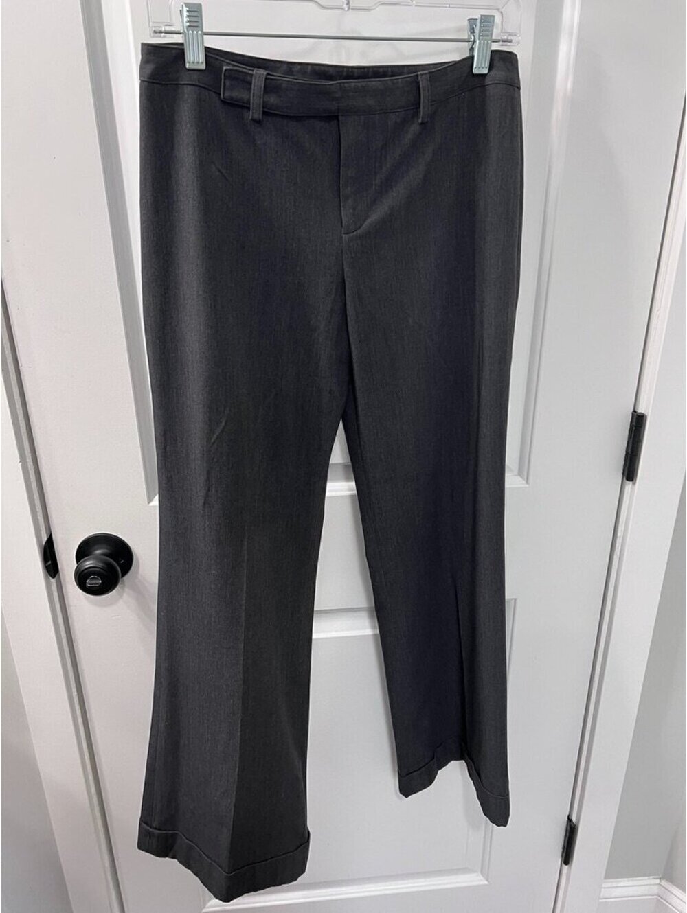 Nine West Petite Dress Pants Women's 6P Charcoal Gray Stretch Trouser Cuffed Hem